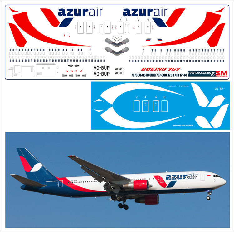 Лазерная декаль на Boeing 767-300  Azur Air 1/144