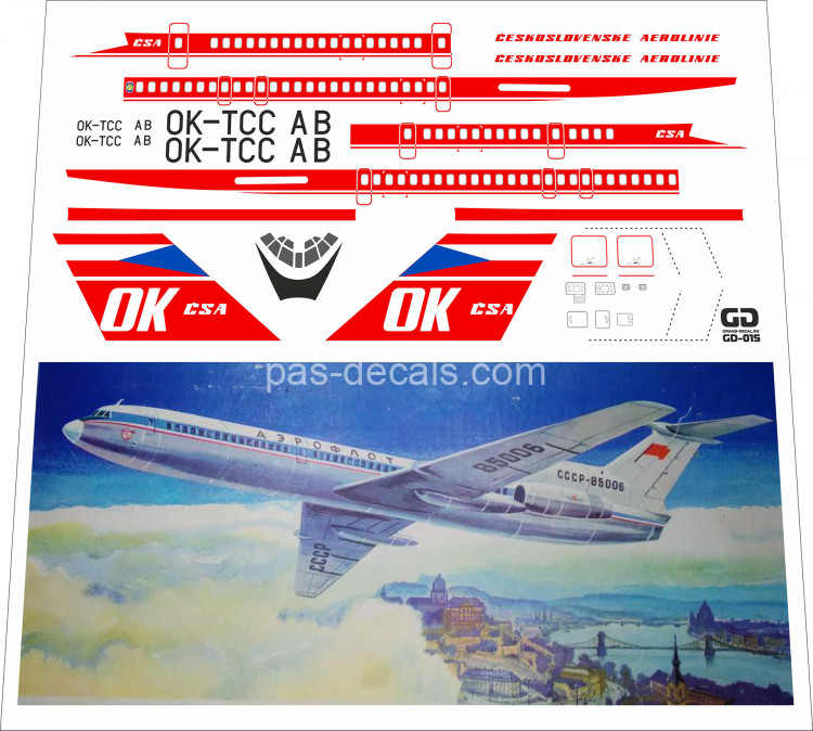 Декаль на Ту 154 plasticart 1/100 CSA