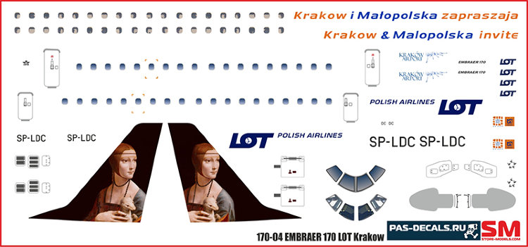 170 Лазерная декаль на Embraer 170 LOT Krakow  1/144