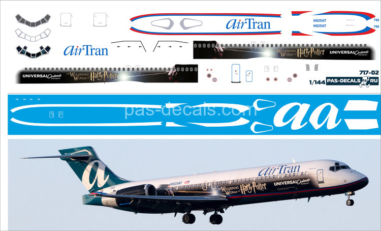 Лазерная декаль на Boeing 717 (EE) 1/144 Air Tran Harry Potter