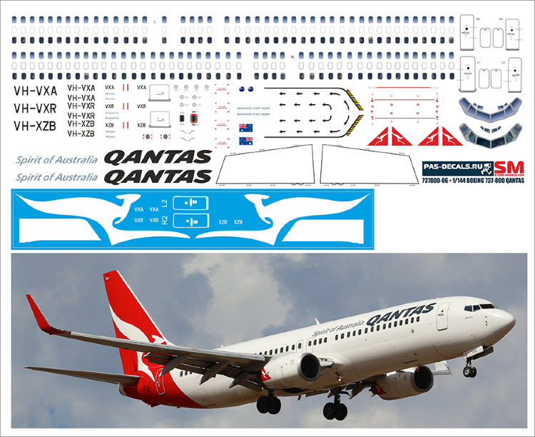 737800-06 Декаль на Boeing 737-800 (Звезда) 1/144  Qantas