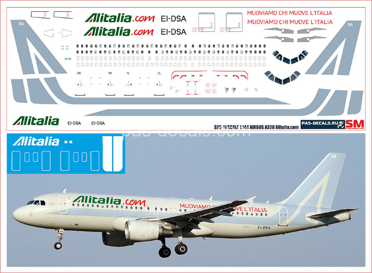320-11 Laser decal for Airbus A 320 Alitalia gray 1/144
