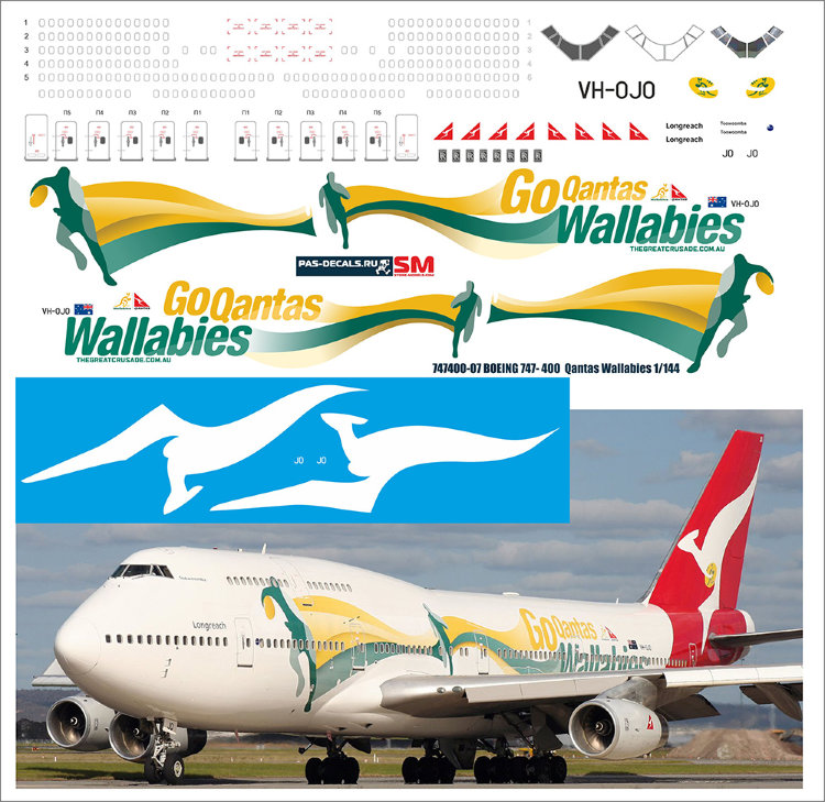 Лазерная декаль на Boeing 747-400 Qantas Wallabies 1/144