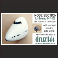 Nose section WITH COCKPIT INTERIOR AND PILOTS for Boeing 747-400 kits (Revell) in 1/144 scale