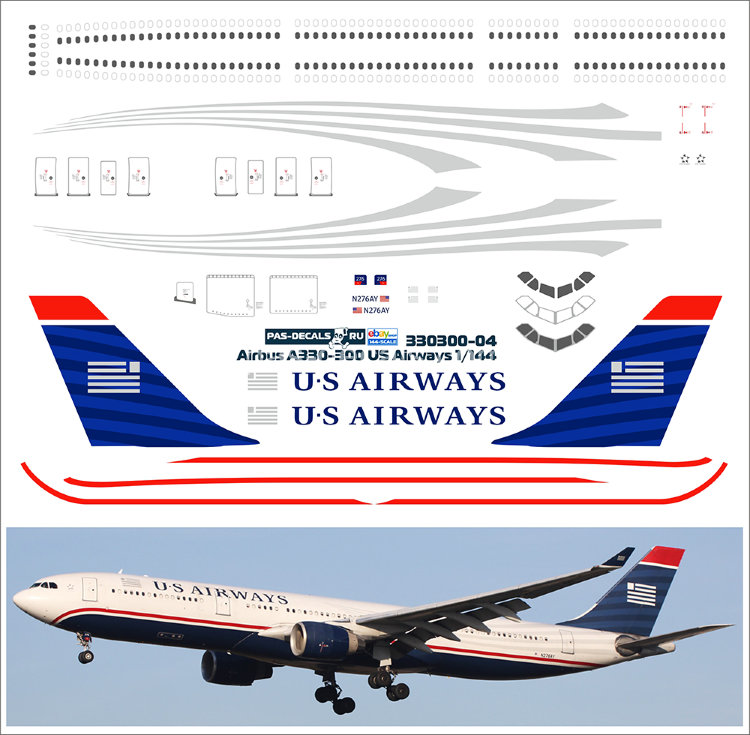 Laser decal for Airbus A-330 1/144 US-Airways