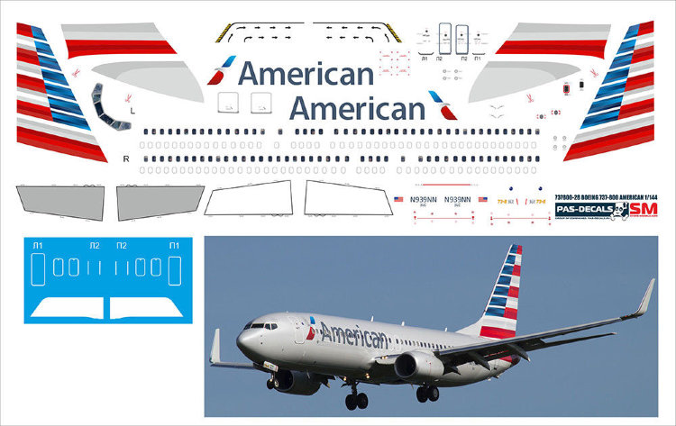Декаль на Boeing 737-800  American Airlines New 1/144