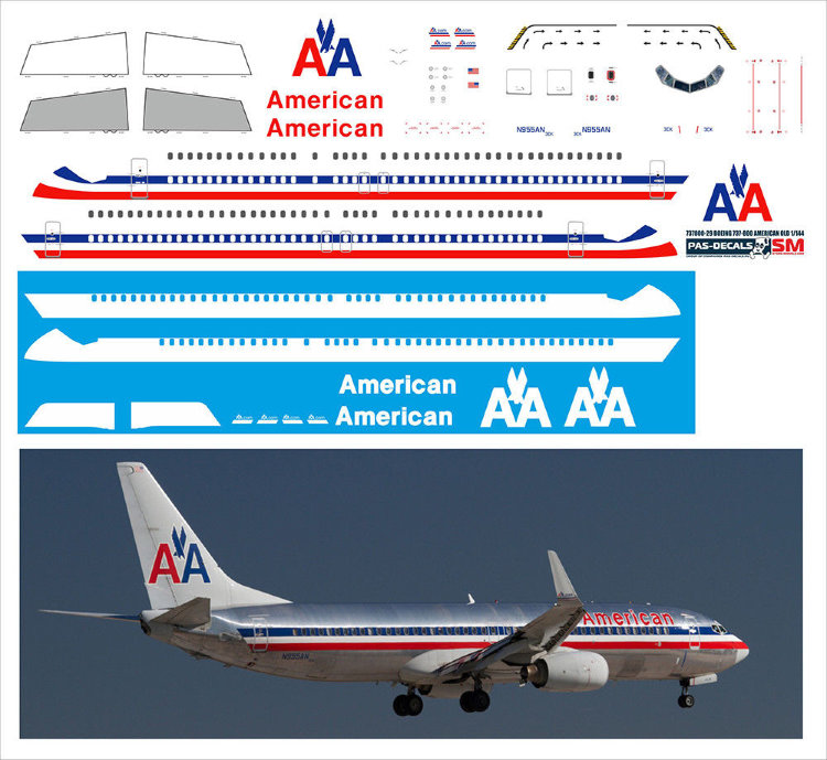 Декаль на Boeing 737-800  American Airlines old 1/144