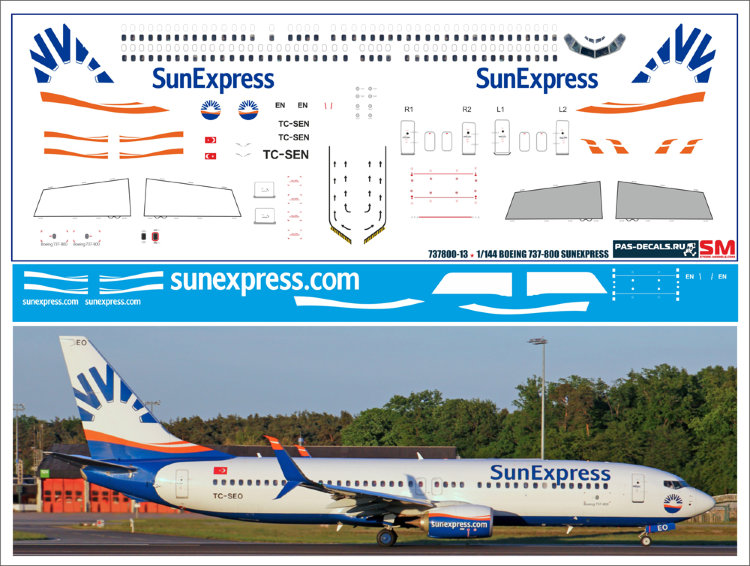 737800-13 Декаль на Boeing 737-800 1/144 SunExpress