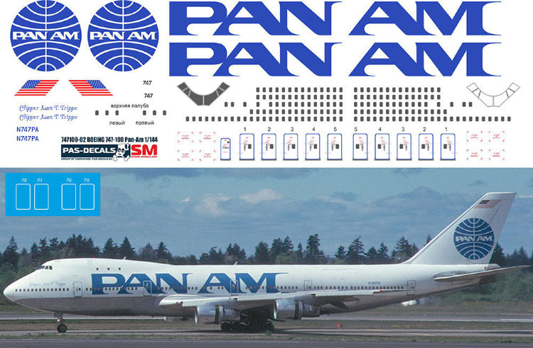 Декаль на Boeing 747-100 Pan Am  1/144