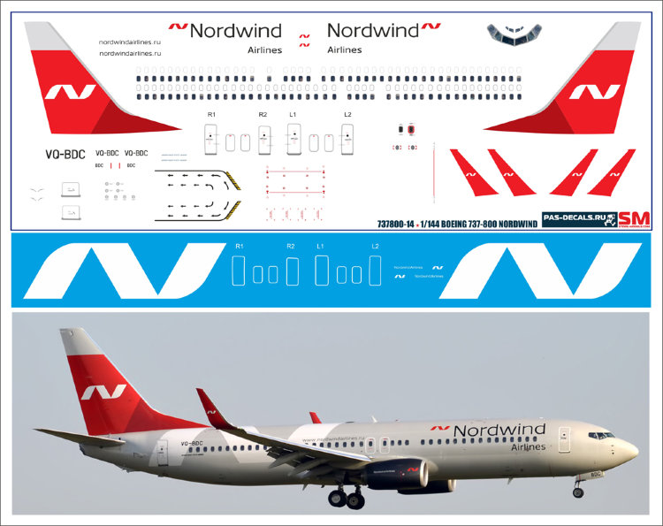 737800-14 Декаль на Boeing 737-800 1/144 NordWind