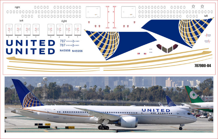 789 Лазерная декаль с элементами белой печати Boeing 787900 Air United Airlines 1/144