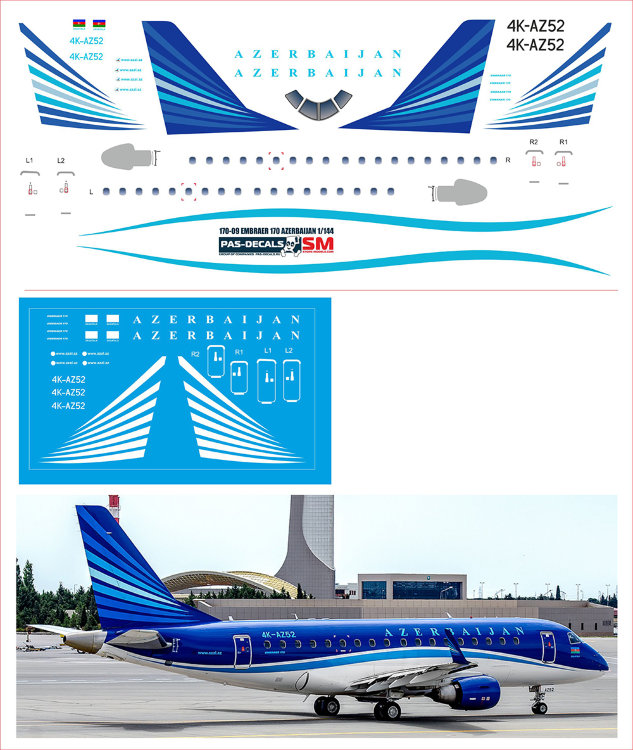 Декаль на Embraer 170 (масштаб 1/144) AZERBAIJAN