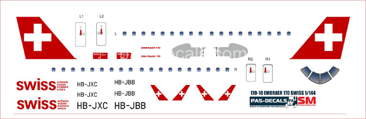 Декаль на Embraer 170 (масштаб 1/144) SWISS