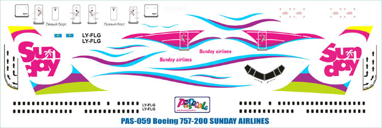 757 Лазерная декаль для Боинг757-200 Sunday Airlines 1/144
