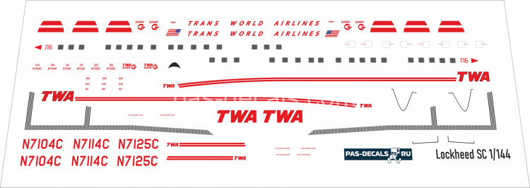 Лазерная декаль на Lockheed L-1049 1/144 TWA