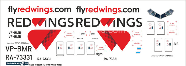 Лазерная декаль на BOEING 777-200 RED WINGS 1/144